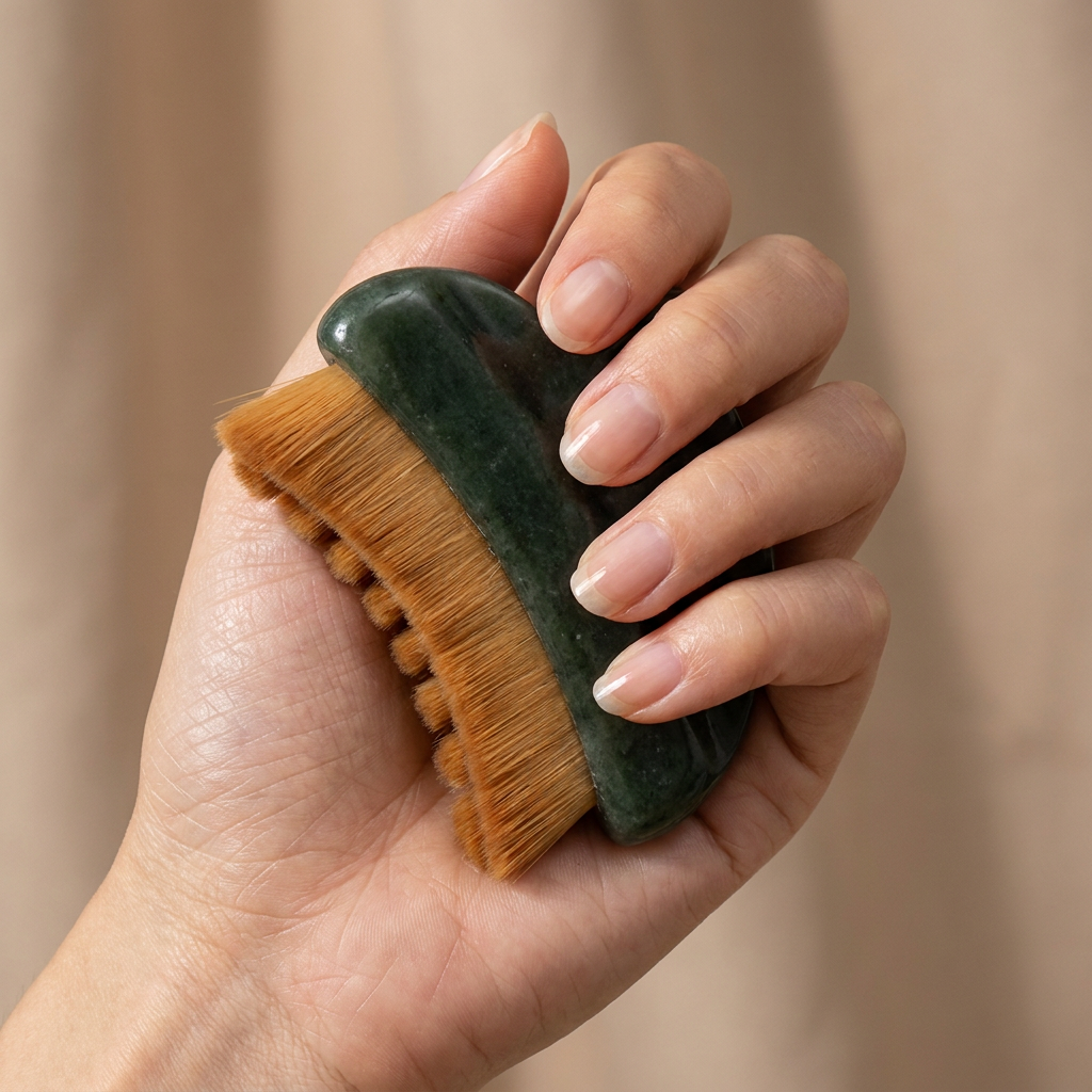 ORAVELLE face brush held in hand showing size and grip